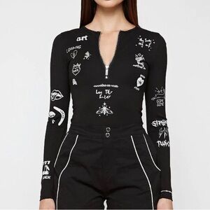 Maniere De Voir Black Zipper Bodysuit